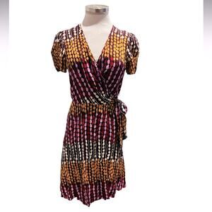 Anna Sui for Anthropologie True Wrap Dress Silk Blend Modern GeometricSize 4